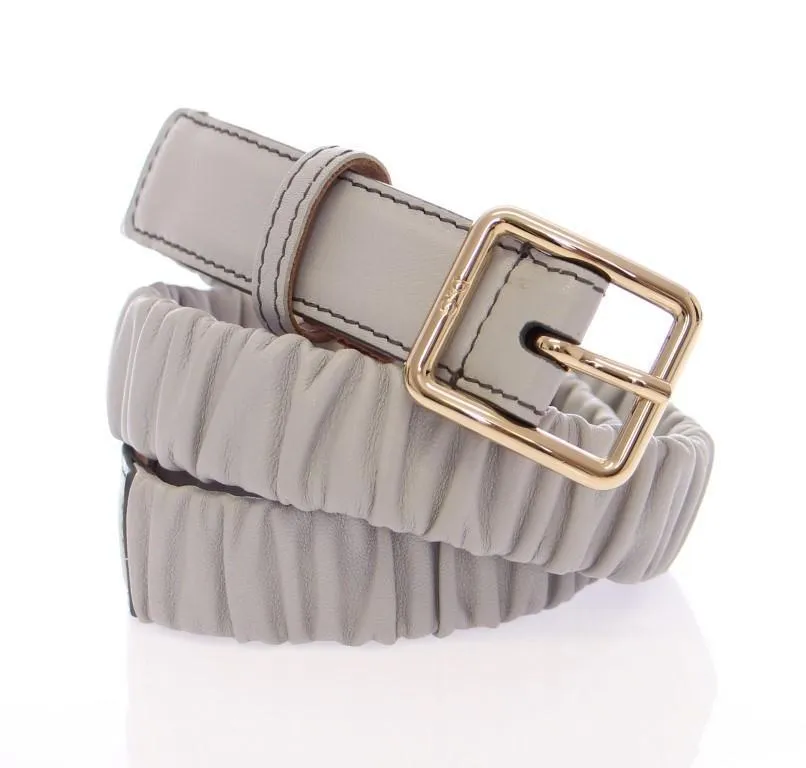 Gray Leather Logo Belt
