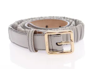 Gray Leather Logo Belt