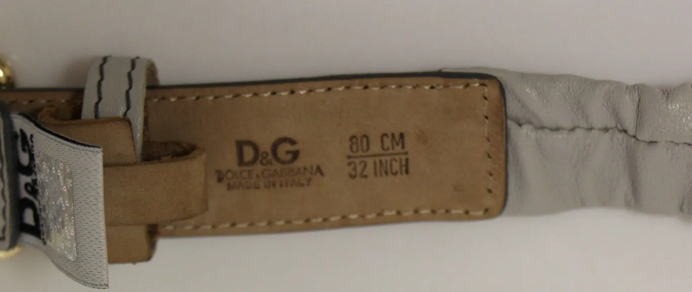 Gray Leather Logo Belt