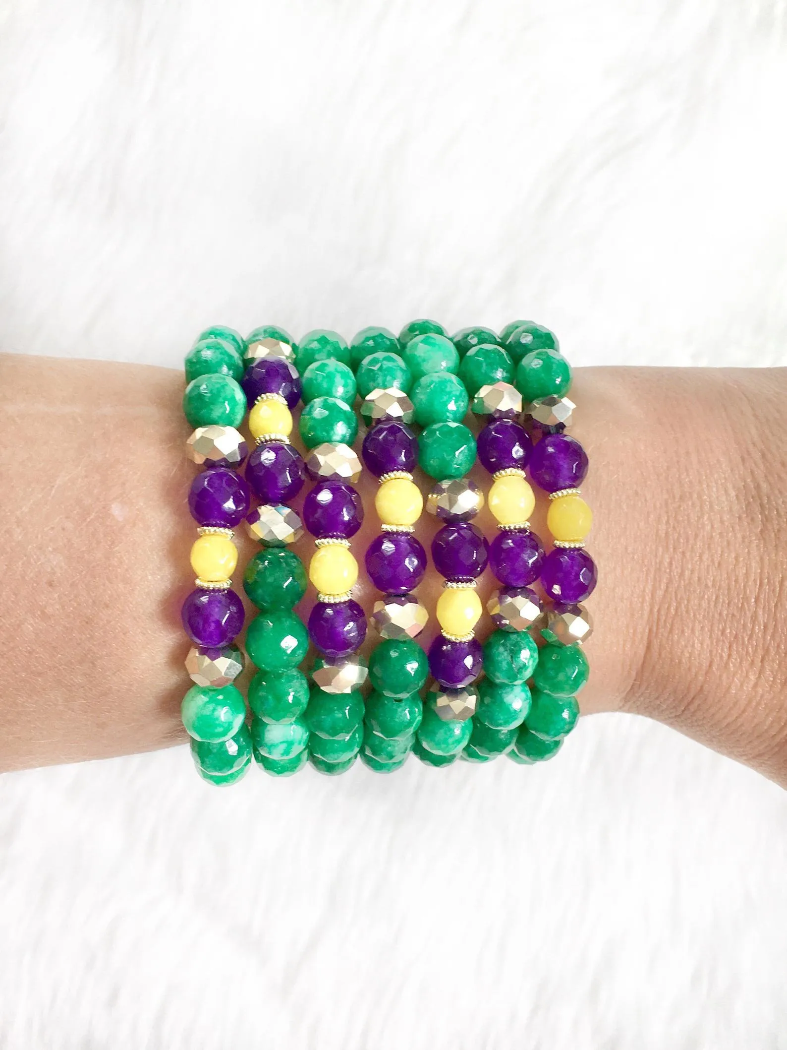 Green Beaded Mardi Gras Bracelet