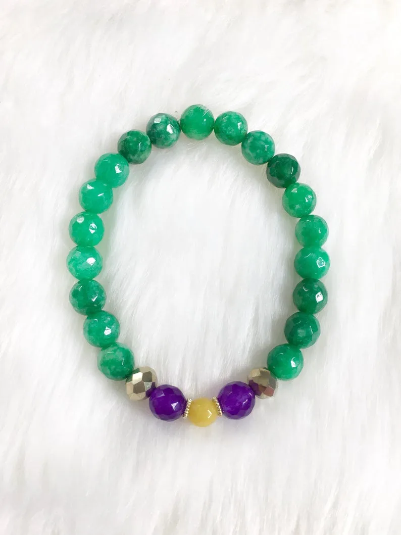 Green Beaded Mardi Gras Bracelet