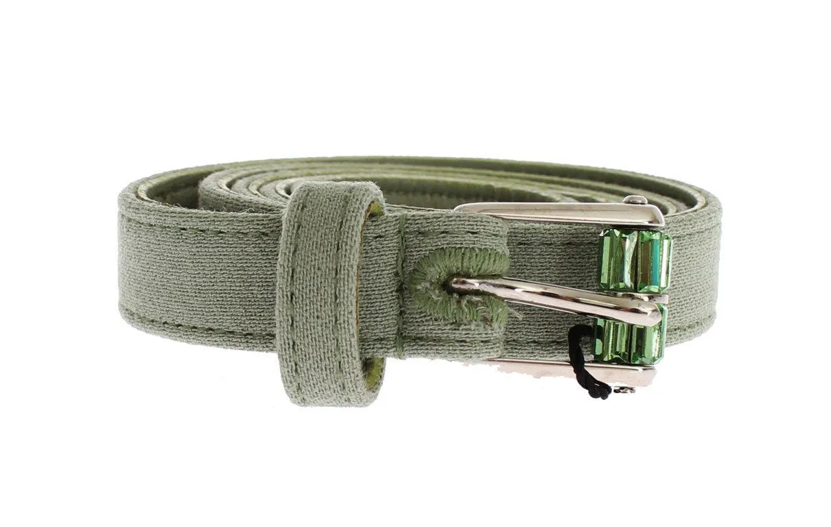 Green Cotton Silver Buckle Logo Waist Belt
