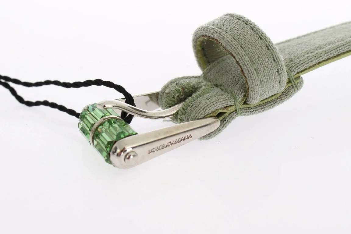 Green Cotton Silver Buckle Logo Waist Belt