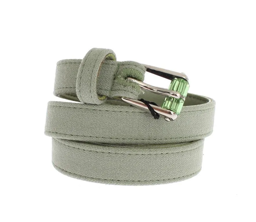 Green Cotton Silver Buckle Logo Waist Belt