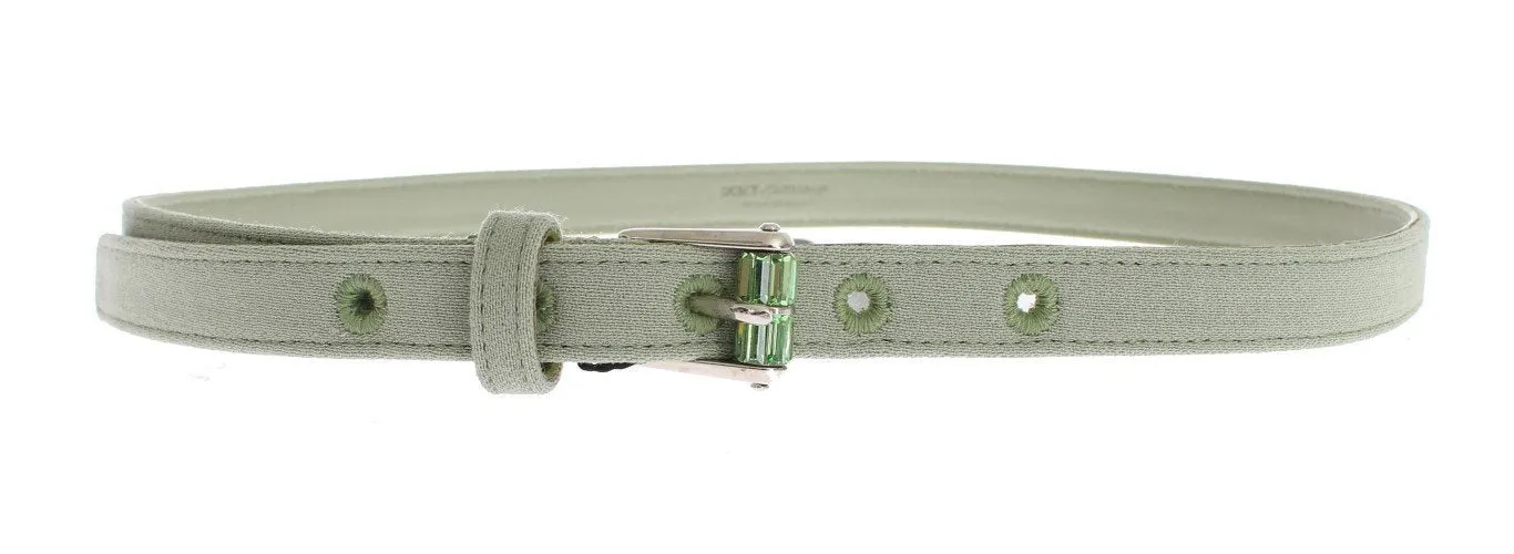 Green Cotton Silver Buckle Logo Waist Belt