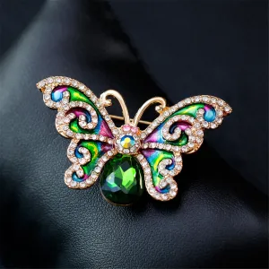 Green Crystal & Cubic Zirconia Butterfly Brooch