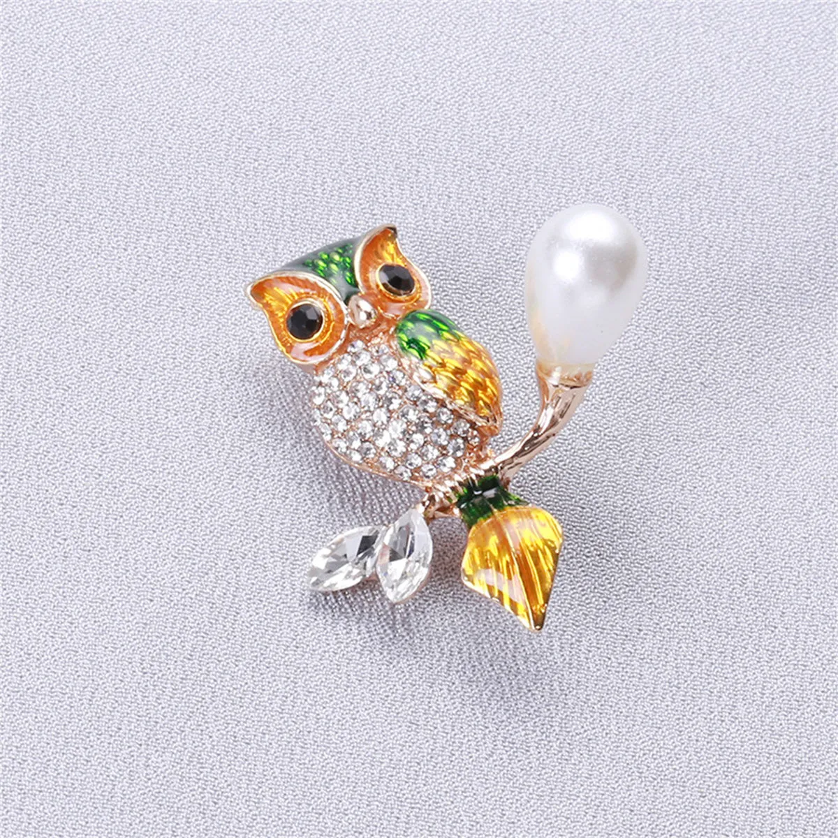 Green Crystal & Cubic Zirconia Owl Brooch