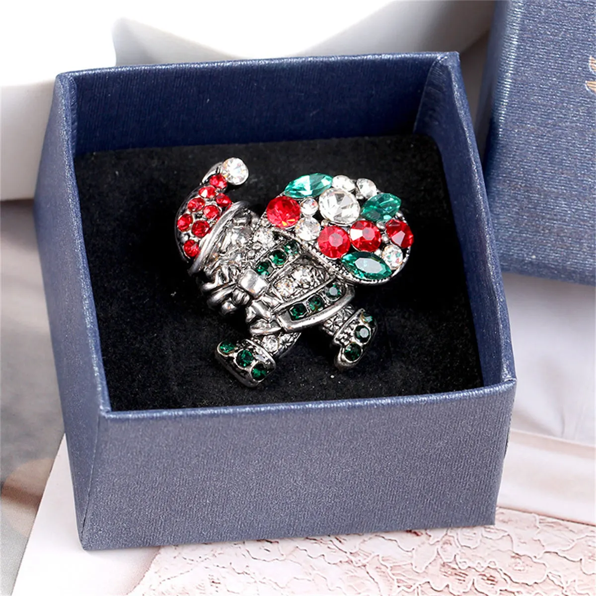 Green Crystal & Cubic Zirconia Santa Brooch