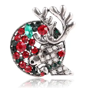 Green Crystal & Cubic Zirconia Silver-Plated Reindeer Brooch