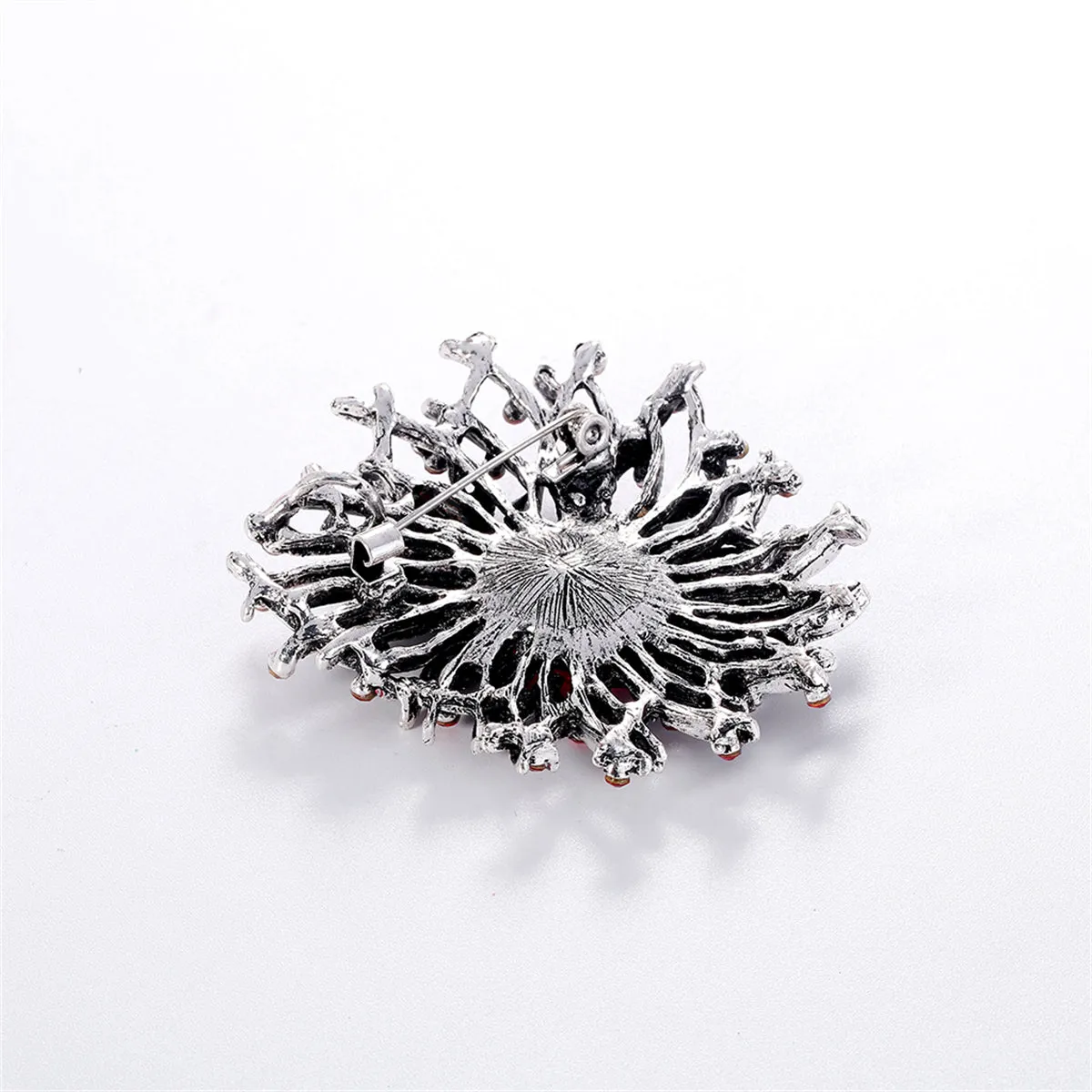 Green Crystal & Silver-Plated Flower Brooch
