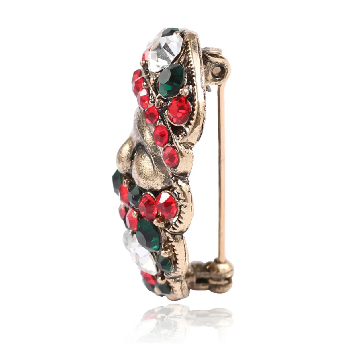 Green Cubic Zirconia & Crystal 18K Gold-Plated Santa Brooch