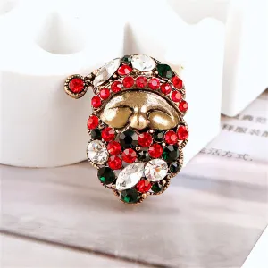 Green Cubic Zirconia & Crystal 18K Gold-Plated Santa Brooch