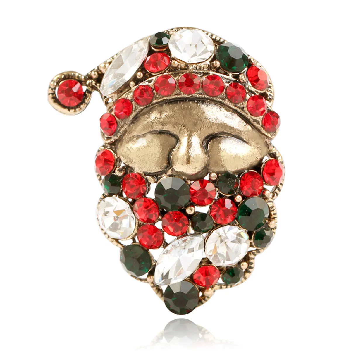 Green Cubic Zirconia & Crystal 18K Gold-Plated Santa Brooch