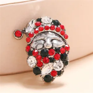Green Cubic Zirconia & Silver-Plated Santa Brooch