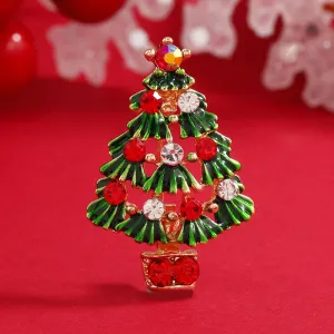 Green Enamel & Cubic Zirconia 18K Gold-Plated Christmas Tree Brooch