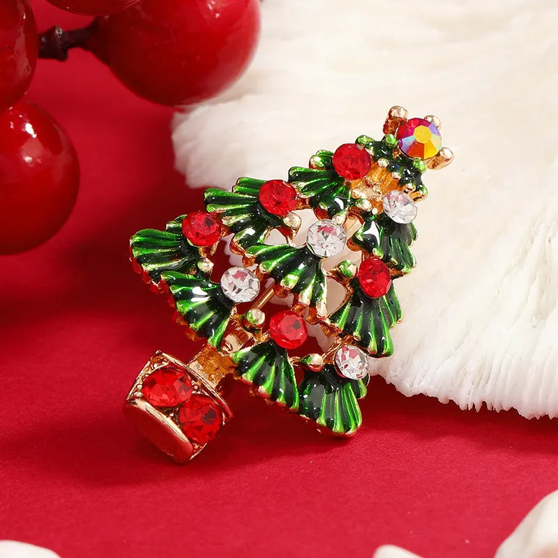 Green Enamel & Cubic Zirconia 18K Gold-Plated Christmas Tree Brooch