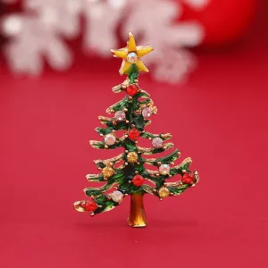Green Enamel & Red Cubic Zirconia Openwork Christmas Tree Brooch