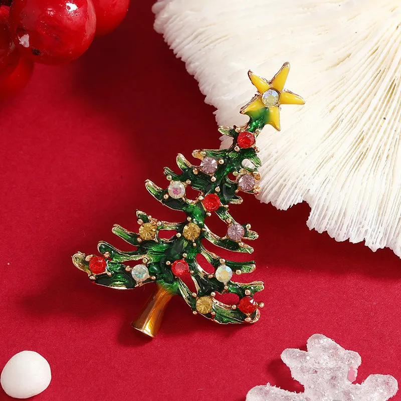 Green Enamel & Red Cubic Zirconia Openwork Christmas Tree Brooch