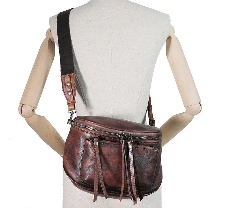 Green Leather Womens Saddle Shoulder Bag Fanny Pack Handmade Crossbody Purse for Ladies