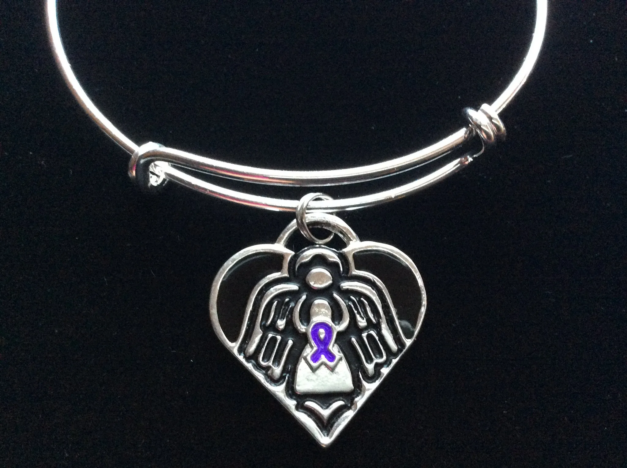 Guardian Angel Protect Me Purple Awareness Ribbon Expandable Charm Bracelet Adjustable Silver Wire Bangle Trendy Gift