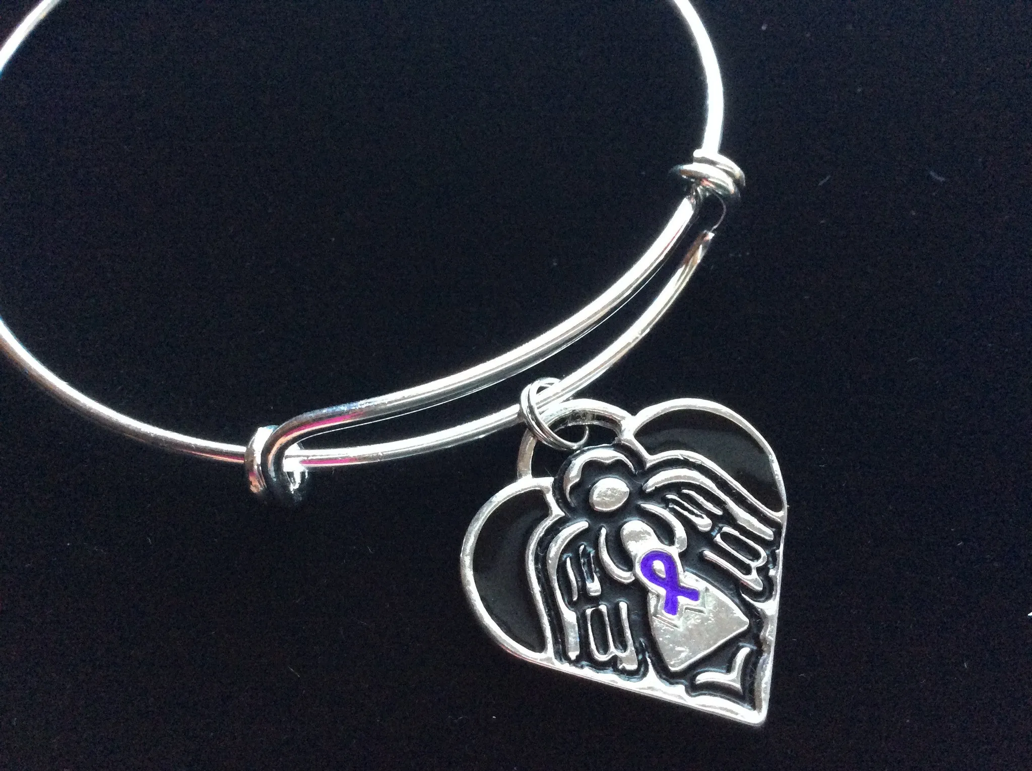 Guardian Angel Protect Me Purple Awareness Ribbon Expandable Charm Bracelet Adjustable Silver Wire Bangle Trendy Gift