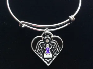 Guardian Angel Protect Me Purple Awareness Ribbon Expandable Charm Bracelet Adjustable Silver Wire Bangle Trendy Gift