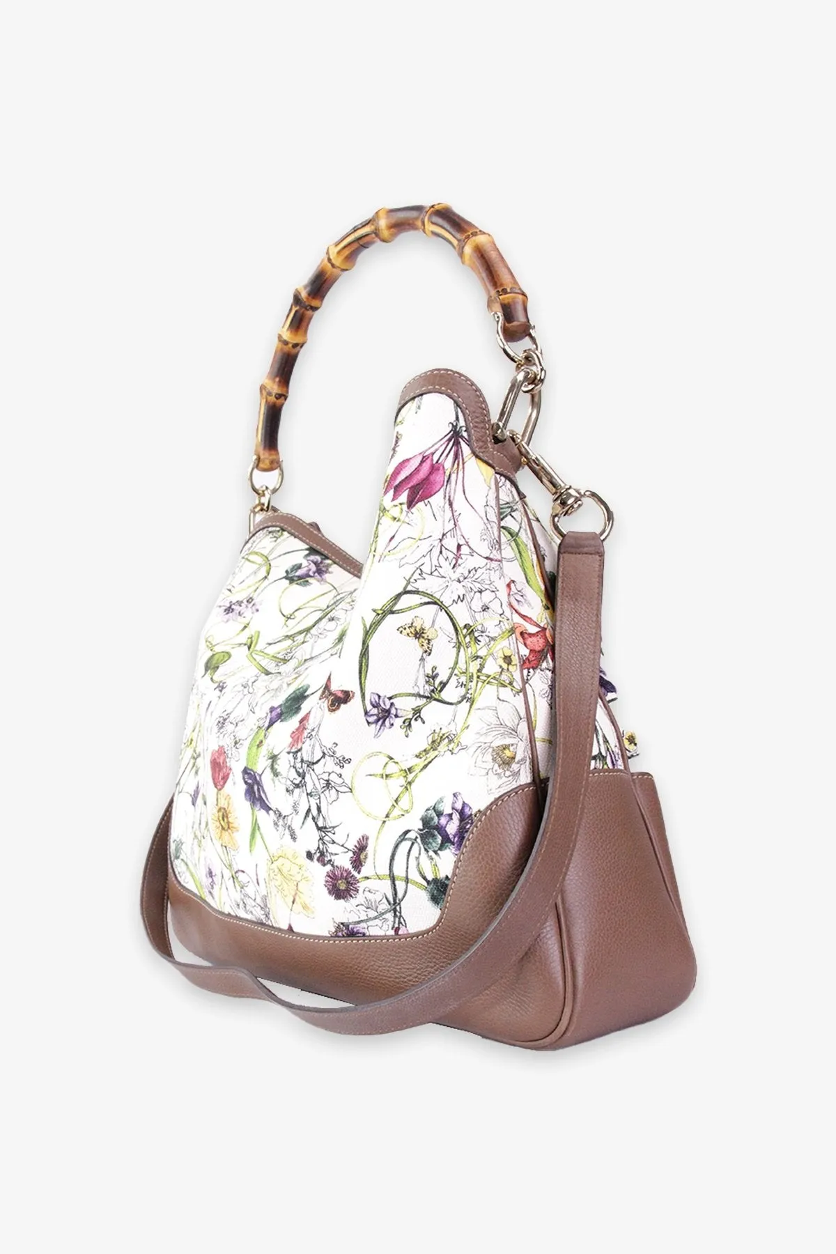Gucci Diana Satchel Bag in Bamboo Canvas Floral