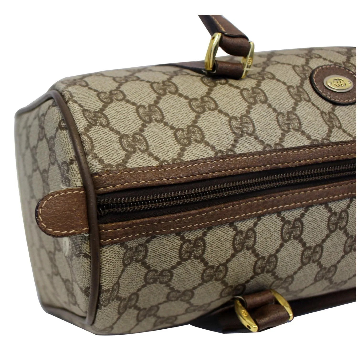 GUCCI GG Canvas Boston Satchel Bag Brown