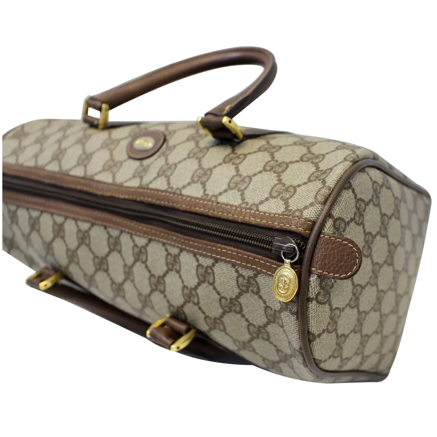 GUCCI GG Canvas Boston Satchel Bag Brown