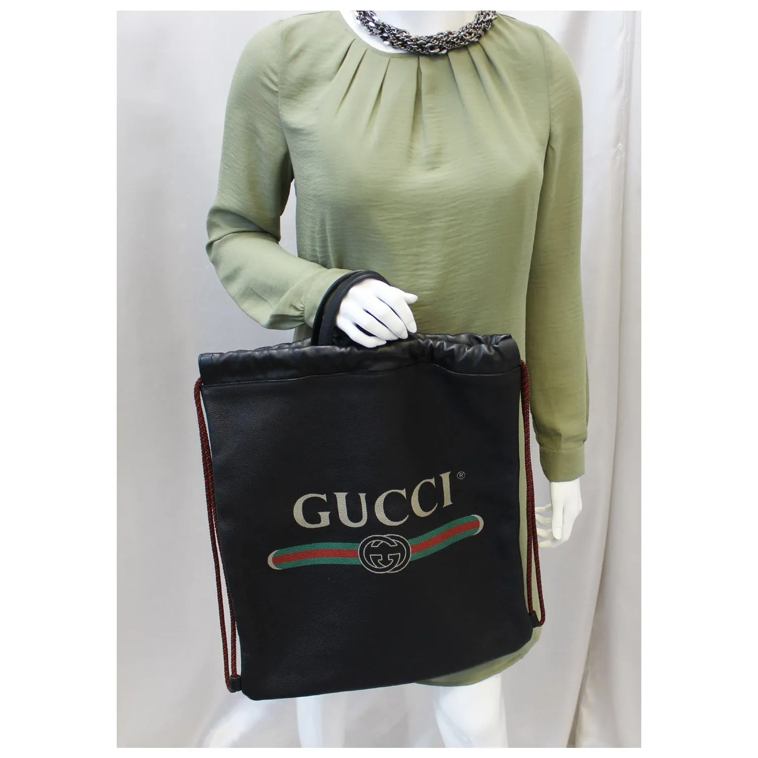 GUCCI Print Leather Drawstring Backpack Bag 494053