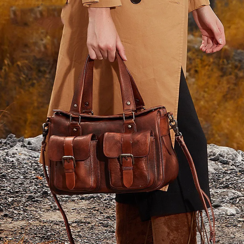Handmade Coffee Leather Womens Satchel Shoulder Bag Best Handbag Vintage Crossbody Purses for Ladies