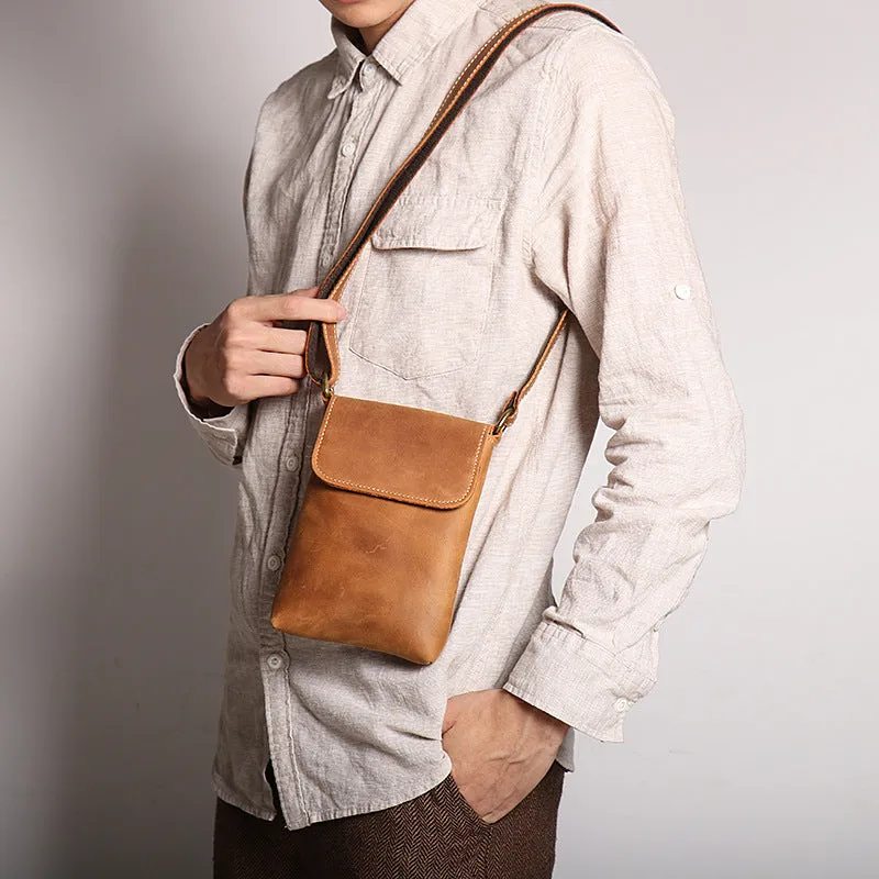 Handmade Genuine Leather Satchel Bag Shoulder Bag Full Grain Leather Small Crossbody Bag For Mens