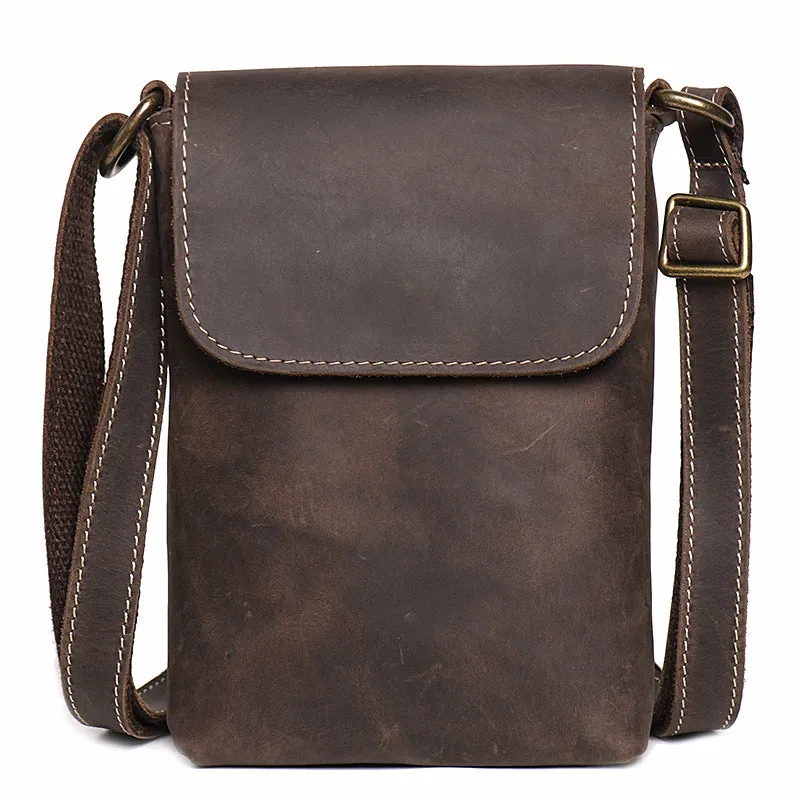 Handmade Genuine Leather Satchel Bag Shoulder Bag Full Grain Leather Small Crossbody Bag For Mens