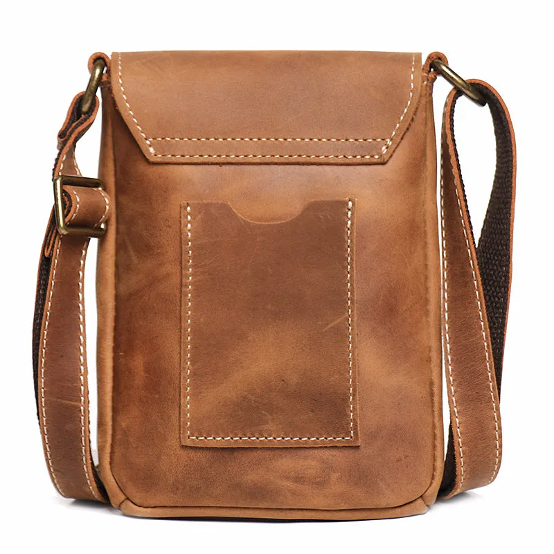 Handmade Genuine Leather Satchel Bag Shoulder Bag Full Grain Leather Small Crossbody Bag For Mens