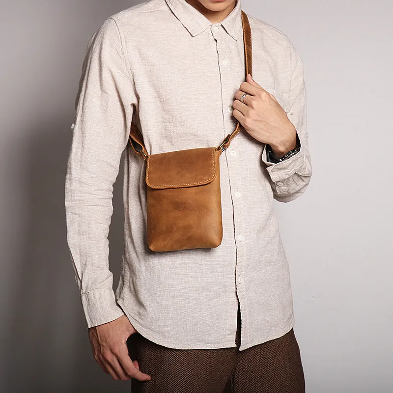 Handmade Genuine Leather Satchel Bag Shoulder Bag Full Grain Leather Small Crossbody Bag For Mens