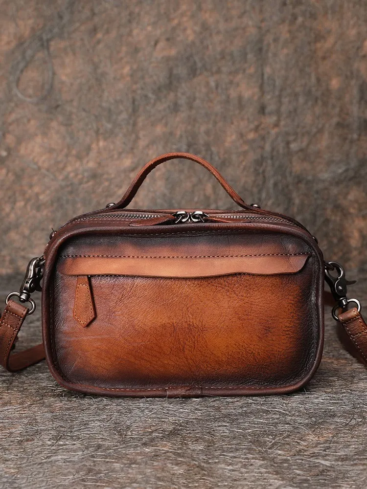 Handmade Womens Leather Mini Satchel Shoulder Bag Best Handbag Cube Crossbody Purses for Ladies