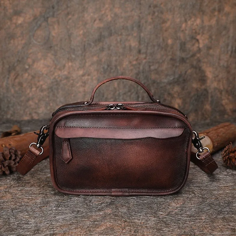 Handmade Womens Leather Mini Satchel Shoulder Bag Best Handbag Cube Crossbody Purses for Ladies