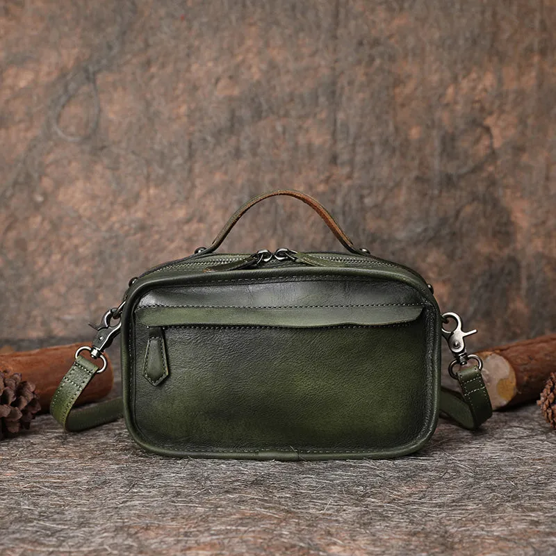Handmade Womens Leather Mini Satchel Shoulder Bag Best Handbag Cube Crossbody Purses for Ladies