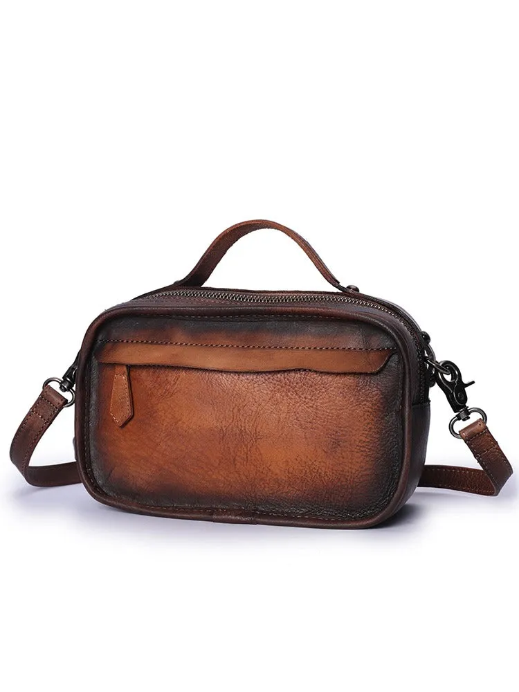 Handmade Womens Leather Mini Satchel Shoulder Bag Best Handbag Cube Crossbody Purses for Ladies