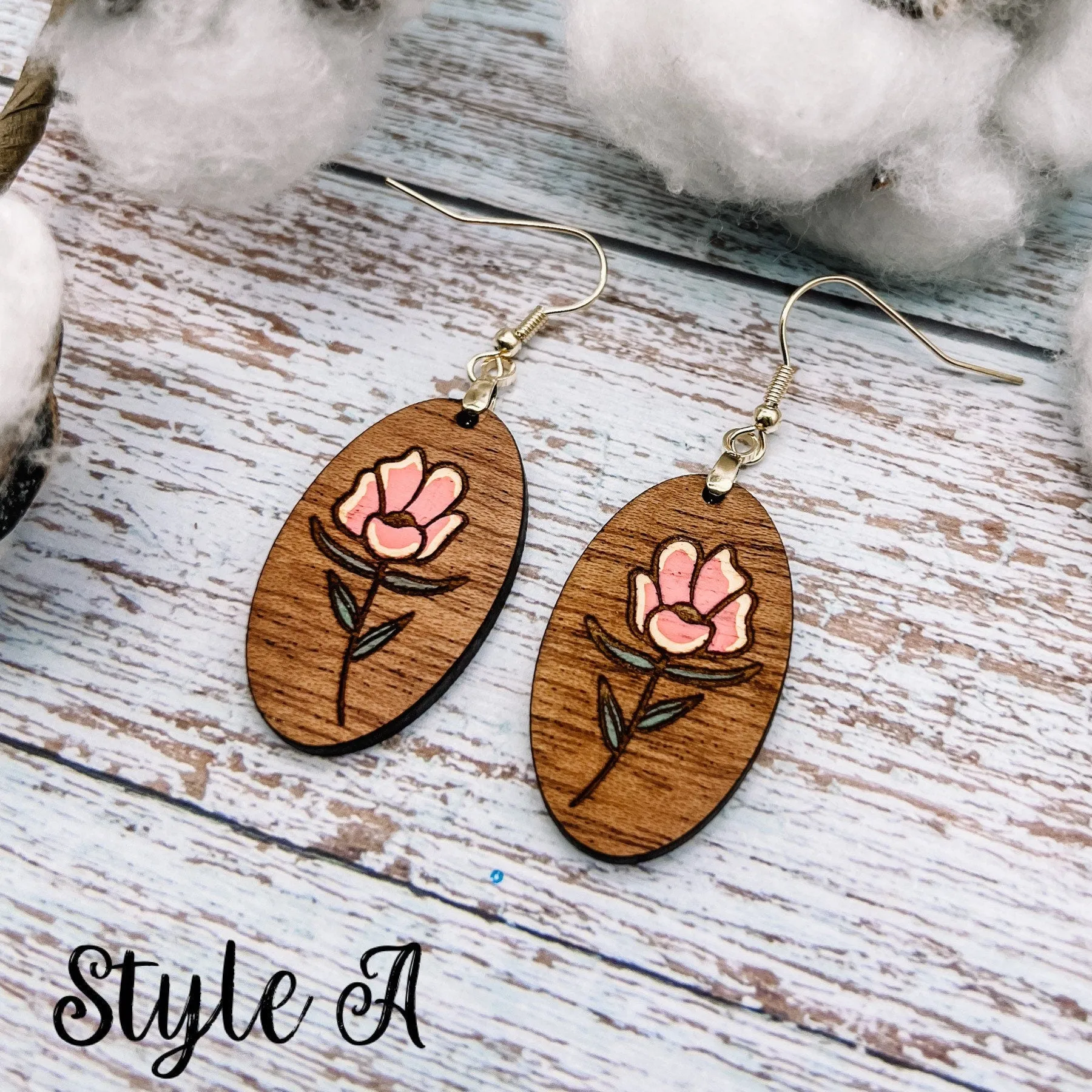 Handpainted Floral Wood Dangles