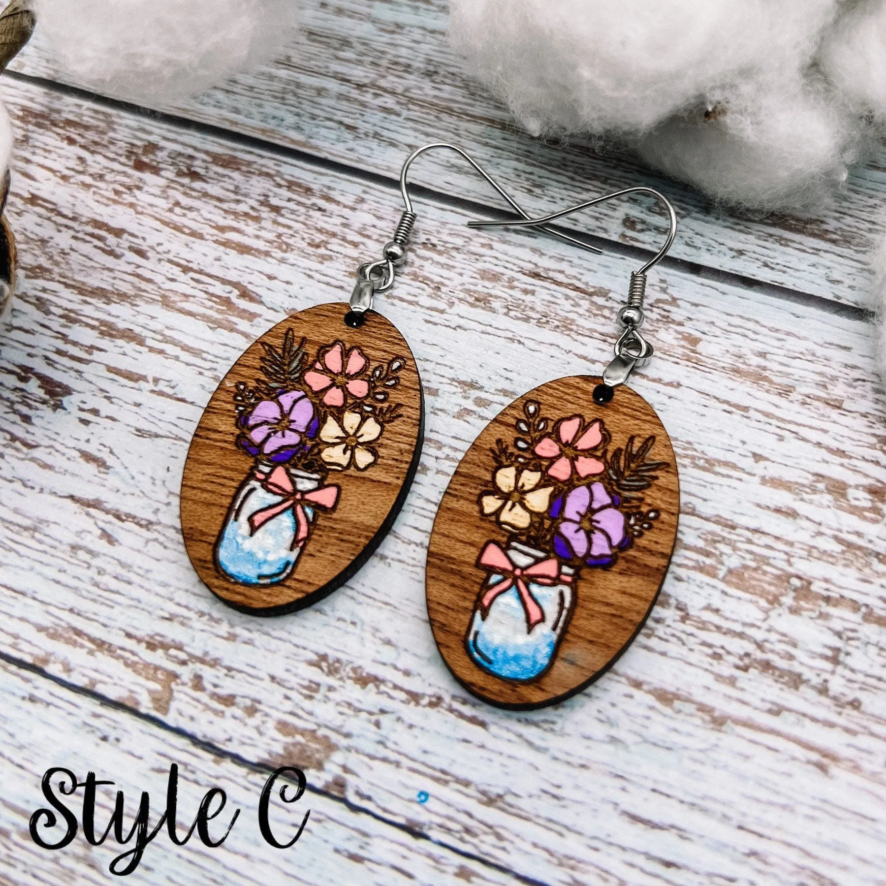 Handpainted Floral Wood Dangles