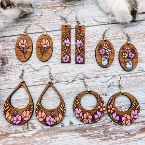 Handpainted Floral Wood Dangles