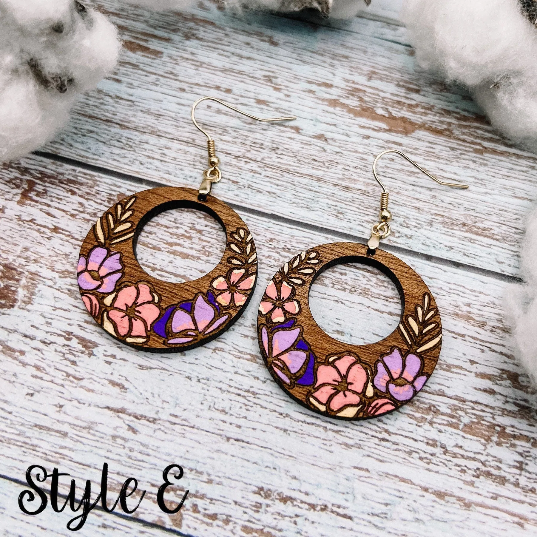 Handpainted Floral Wood Dangles
