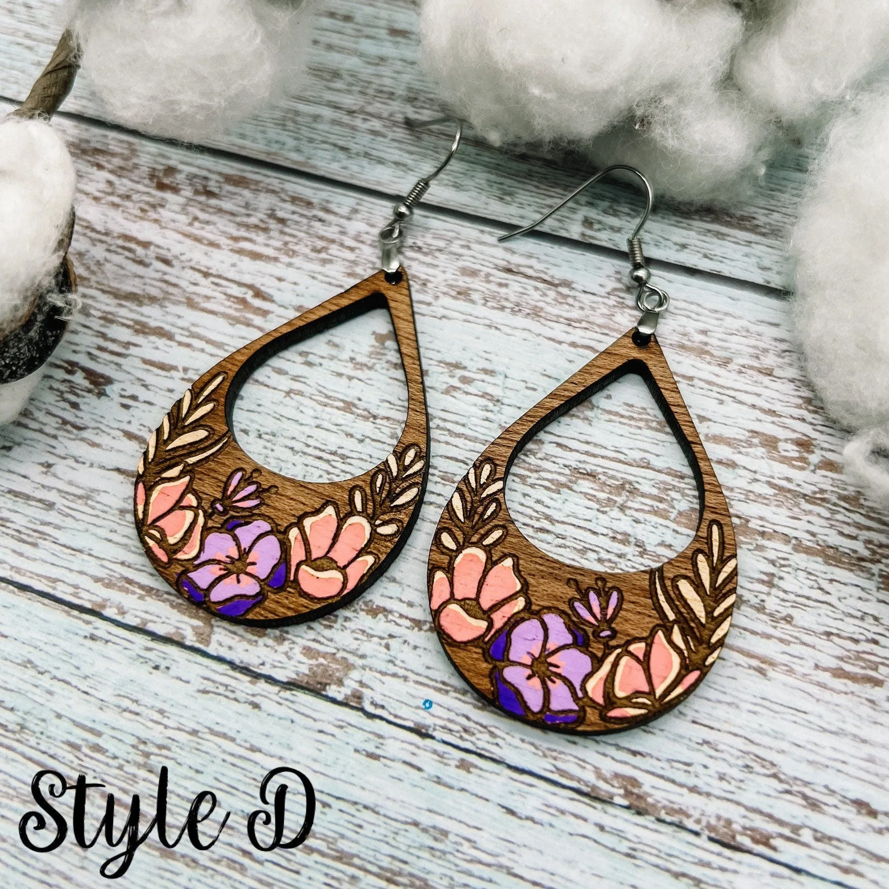 Handpainted Floral Wood Dangles