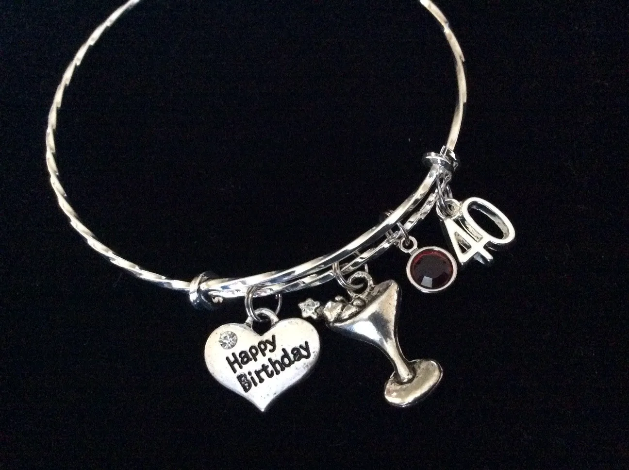 Happy 40th Birthday Expandable Charm Bracelets Adjustable Bangle Gift Martini