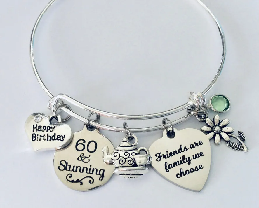 Happy 60th Birthday Jewelry Expandable Charm Bracelet Silver Adjustable Bangle One Size Fits All Gift