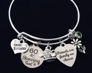 Happy 60th Birthday Jewelry Expandable Charm Bracelet Silver Adjustable Bangle One Size Fits All Gift