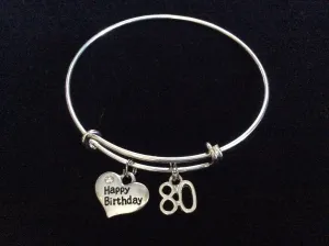 Happy 80th Birthday Expandable Charm Bracelets Adjustable Bangle Gift Trendy (Other Numbers Available)