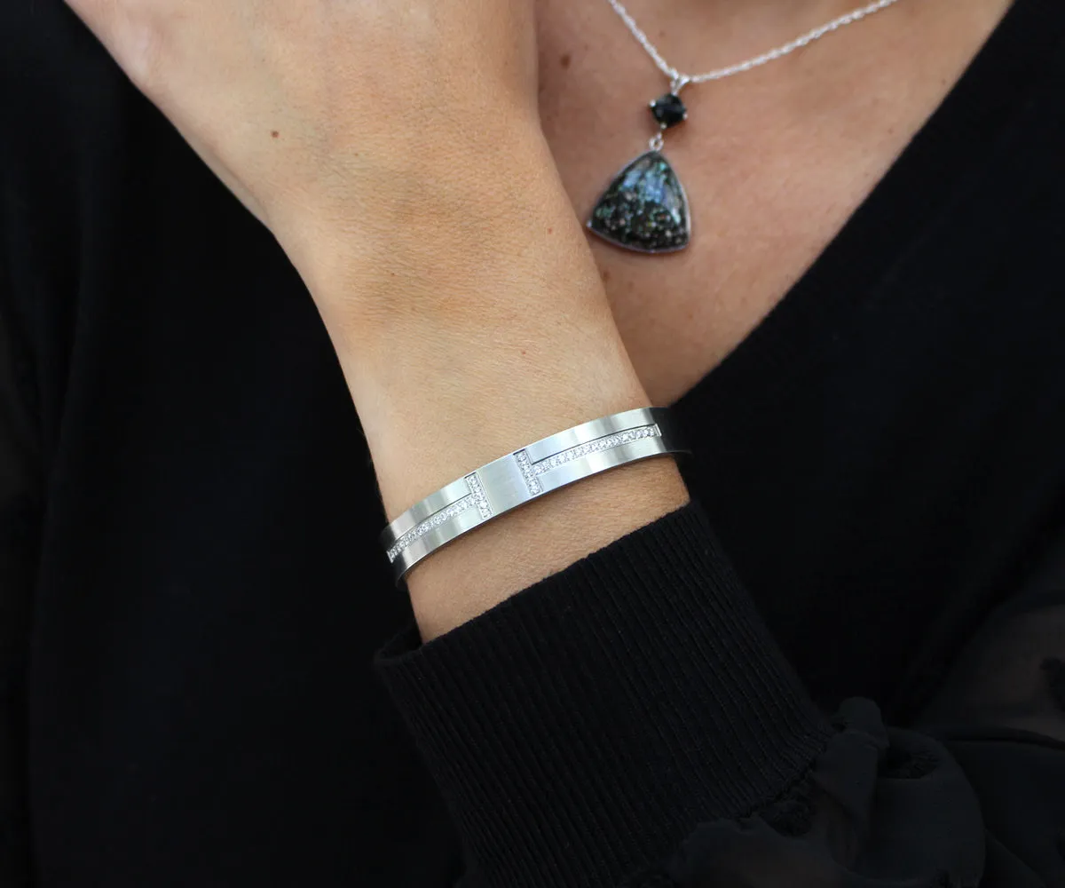 Harmony Pave Stainless Steel Bangle Bracelet