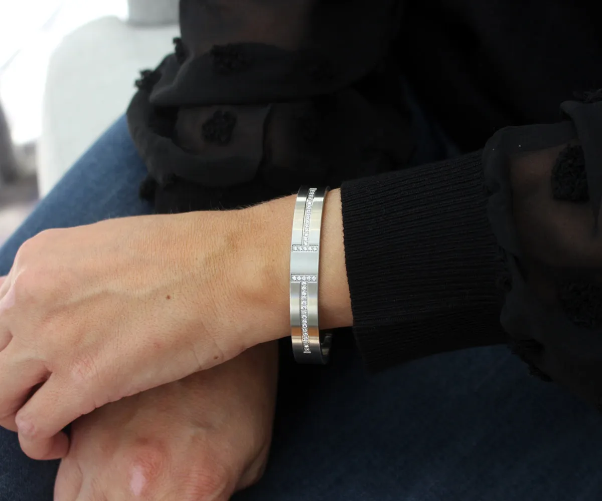 Harmony Pave Stainless Steel Bangle Bracelet